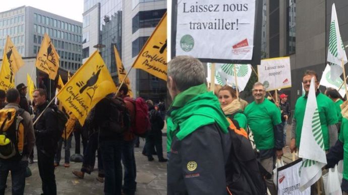 A Bruxelles, deux manifestations devant le bâtiment Justus Lipsius, là où se déroule ce 7 septembre le conseil extraordinaire des ministres de l'Agriculture.