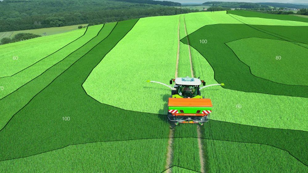 La dose apportée est modulée selon la biomasse et l'objectif de rendement défini par l'agriculteur. (©Claas)