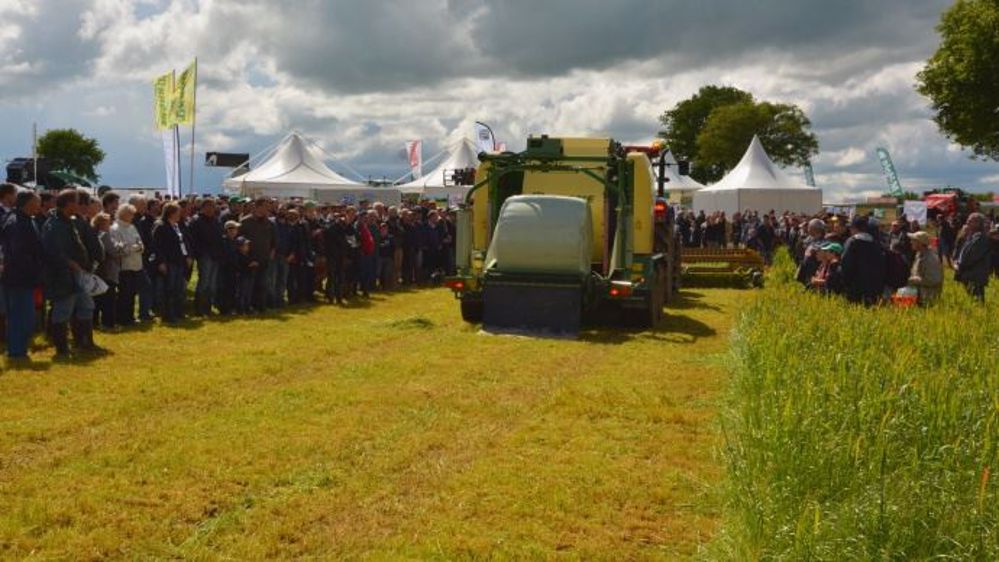 Le Salon de l'herbe, rendez-vous incontournable pour découvrir le matériel de fenaison en fonctionnement et les nouveautés des semenciers sur les 2 ha de vitrine variétale. (©Terre-net Média)