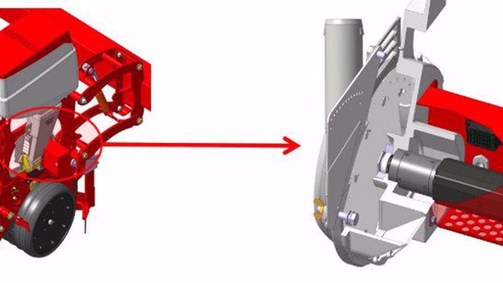 Maschio Gaspardo Isotronic, entraînement de l’élément semeur électrique. (©Maschio Gaspardo)