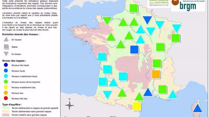 Etat des nappes phréatiques au 1er avril 2018 en France.