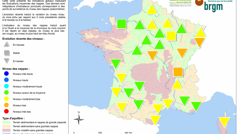 État des nappes phréatiques au 1<sup>er</sup> avril 2019. (©BRGM)