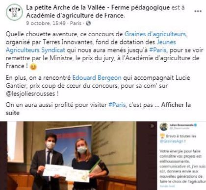 post facebook resultat concours graines d agriculteurs la petite arche de la vallee