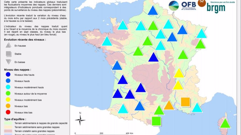 État des nappes phréatiques au 1<sup>er</sup> mars 2021. (©BRGM)
