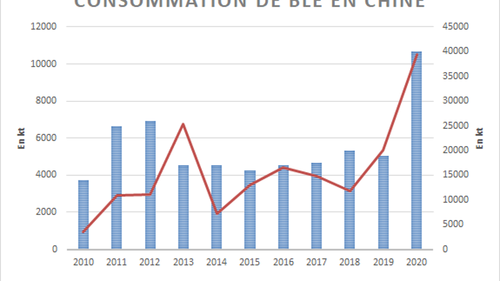 Consommation fourragère et imports de blé en Chine.