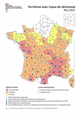 Cartographie risque de sécheresse mai 2021