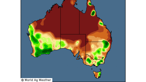 Écart de précipitations sur les 30 derniers jours par rapport à la normale. (©WorldAgWeather)