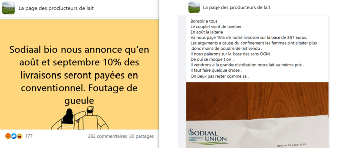 Captures d'écran de réactions sur Facebook