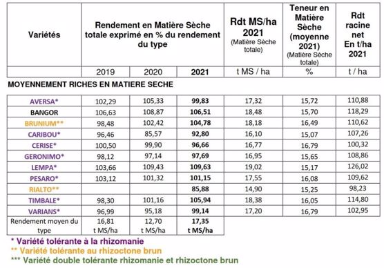 Résultats d'essais betterave fourragère 2021