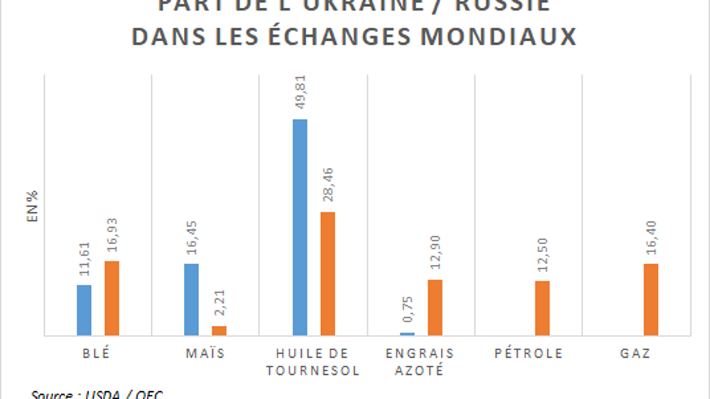 Part des échanges internationaux de l'Ukraine et de la Russie.