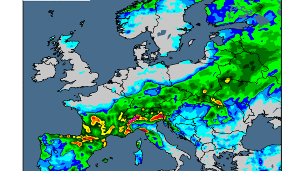 La moitié Sud de la France devrait profiter de précipitations généreuses. (©WorldAgWeather)
