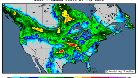 Les précipitations risquent de ralentir à nouveau les semis US. (©WorldAgWeather) Les précipitations risquent de ralentir à nouveau les semis US. (©WorldAgWeather)