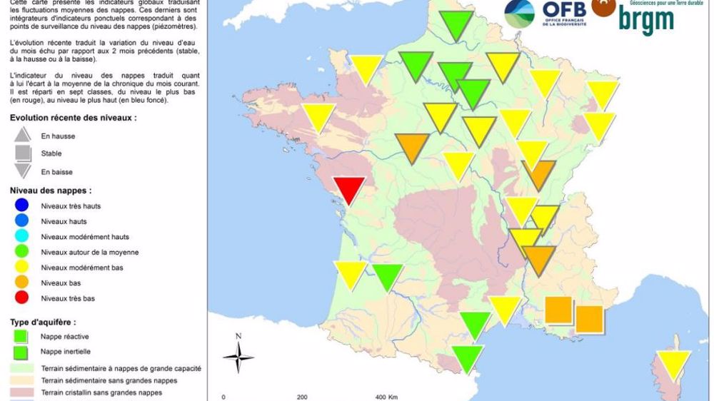 État des nappes phréatiques au 1er juin 2022 selon le BRGM