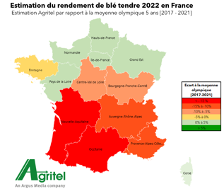 Estimation du rendement de blé tendre 2022 par région