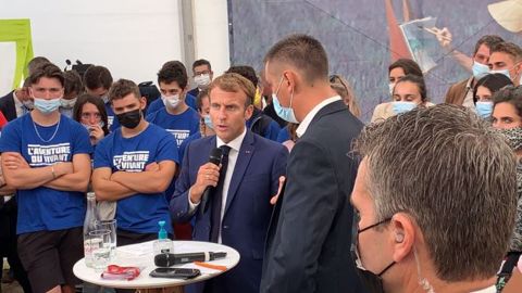 Emmanuel Macron lors de la précédente édition des Terres de Jim, en septembre 2021. (©Jeunes agriculteurs)