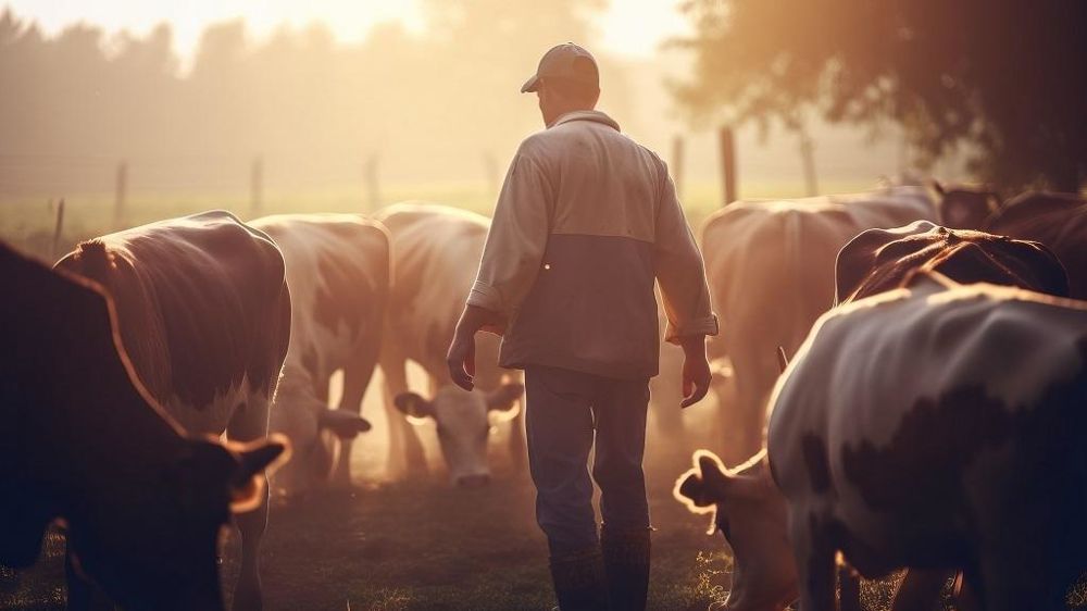 Eleveur au milieu de ses vaches laitières Eleveur au milieu de ses vaches laitières
