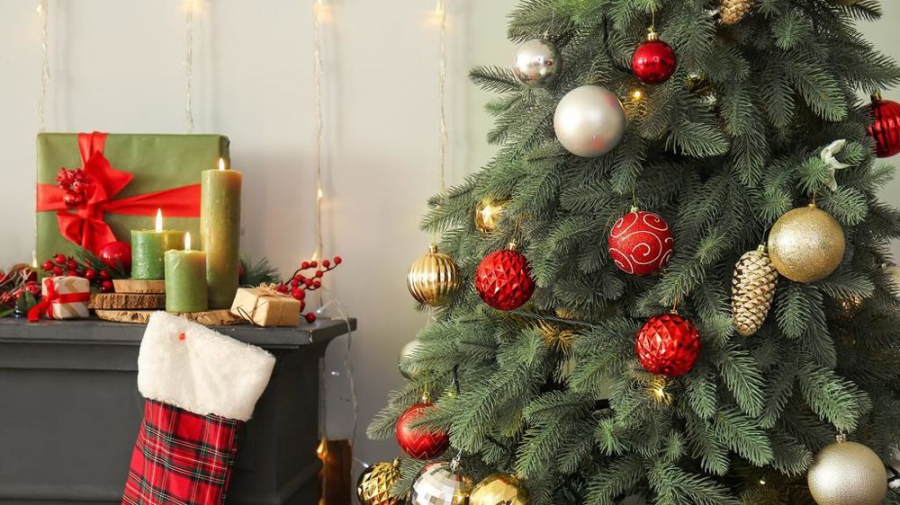 Décor de noël avec sapin et chaussette de Noël Décor de noël avec sapin et chaussette de Noël