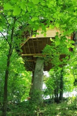L'une des 2 cabanes installées dans les arbres sur l'exploitation d'Aurélie et Rodolphe Cauchard dans la Manche.