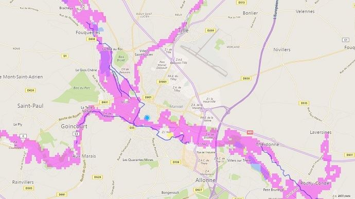 La carte interactive FM GLobal couvre l'ensemble du globe. la précision du zonage est un carré de 90 mètres de côté.