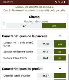 L’application fournit des informations supplémentaires comme la surface réellement traitée, qui peuvent présenter un intérêt pour la traçabilité de certaines certifications environnementales. © PréciLoc