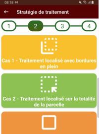 L’application PréciLoc propose des solutions pour trois stratégies de traitement : classique en plein, en localisé sur toute la parcelle, et en localisé à l’intérieur de la parcelle, combiné à un passage en plein sur les fourrières. © PréciLoc