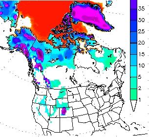 Epaisseur de neige au 5 novembre sur les Etats-Unis.