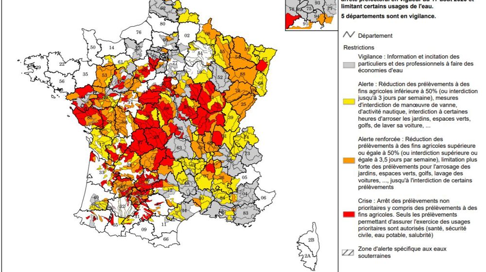 78 départements soumis à des restrictions d’eau