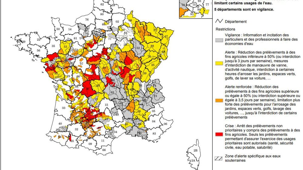 68 départements soumis à des restrictions d’eau