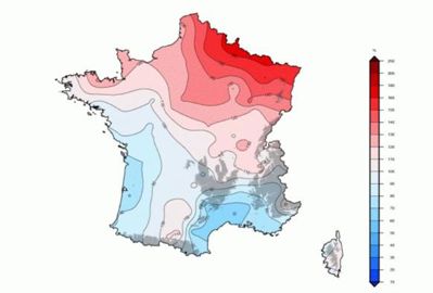 Rapport à la moyenne mensuelle des cumuls de la durée d’ensoleillement en France, en février 2021. ©Météo-France