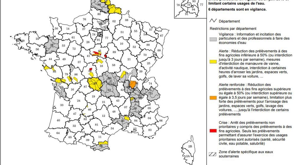 Restrictions d’eau dans 17 départements