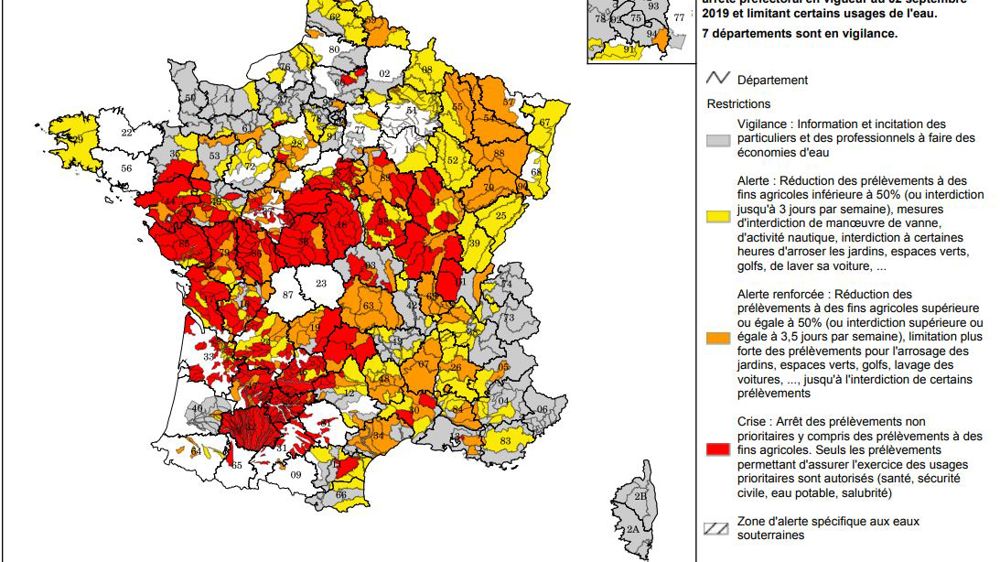 Des restrictions d’eau dans 85 départements Des restrictions d’eau dans 85 départements