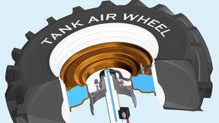 La technologie Tank Air Wheel intègre un réservoir de 100 ou 150 litres dans la jante de chaque roue arrière. L'air y est à 7 bars pour un télégonflage accéléré. La technologie Tank Air Wheel intègre un réservoir de 100 ou 150 litres dans la jante de chaque roue arrière. L'air y est à 7 bars pour un télégonflage accéléré.