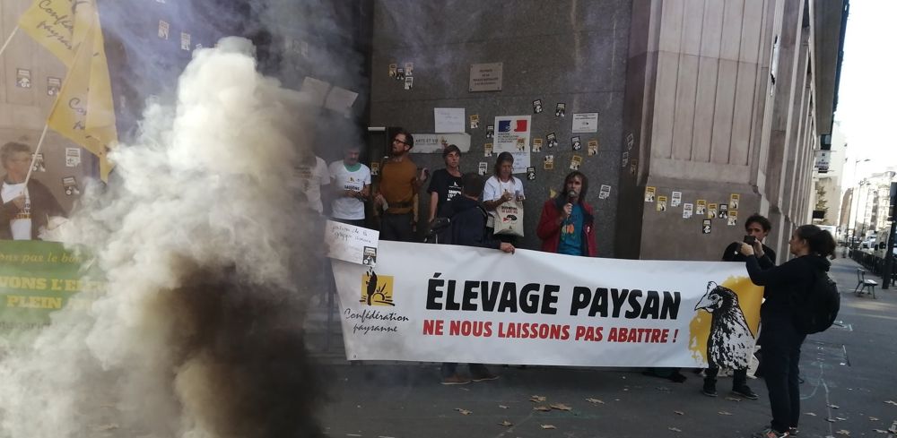 La Confédération paysanne dénonce les règles de claustrations des volailles qui, selon le syndicat, menacent l'élevage en plein air. La Confédération paysanne dénonce les règles de claustrations des volailles qui, selon le syndicat, menacent l'élevage en plein air.