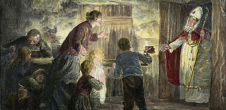 Avant le XXe siècle, la Saint-Nicolas était une fête bien plus répandue que l'est de la France actuel. (D'après Paul Descelles, vers 1900) Avant le XXe siècle, la Saint-Nicolas était une fête bien plus répandue que l'est de la France actuel. (D'après Paul Descelles, vers 1900)
