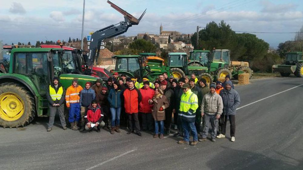 Depuis les barrages filtrants du 5 février, la mobilisation n’a pas faibli dans la Piège, une zone de coteau où l’élevage fait vivre de petites exploitations. © F. Ehrhard