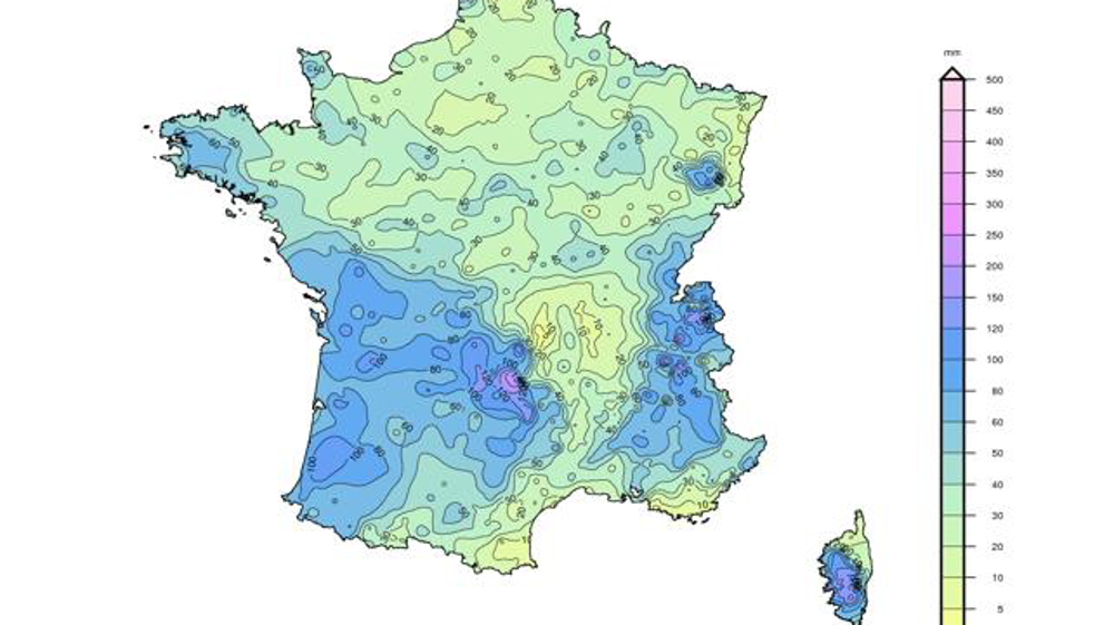 Cumul des précipitations sur 4 jours au 4 novembre 2019. © Météo-France