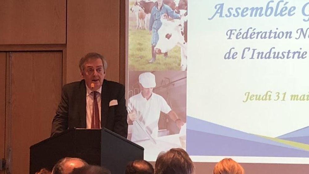 Robert Brzusczak, lors de l’assemblée générale de la Fédération nationale des industriels laitiers (Fnil) ce 31 mai 2018 à Paris. © V. Guyot/GFA