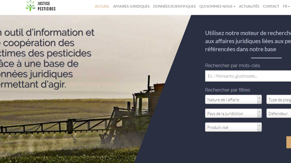 Page d’accueil du site internet de Justice pesticides.
