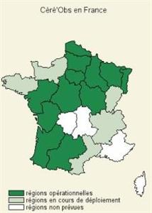 La couverture de Céré'obs sur le territoire national au 12 juillet 2012.