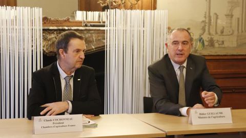 Claude Cochonneau, président des chambres d’agriculture, et Didier Guillaume, le 29 novembre 2018, faisant suite à la participation du ministre à la session annuelle des chambres d’agriculture. © M. Salset