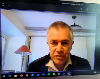 Damien Lacombe, président de Sodiaal,  ce matin lors de la conférence de presse en visio. c.hue