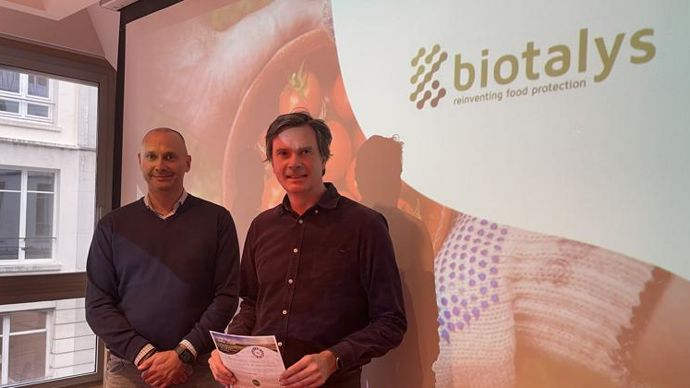 Le 3 novembre, Frédéric Grimault, directeur commercial et marketing pour l’Europe (à g.) et Toon Musschoot, directeur des relations investisseurs et de la communication, nous ont présenté la société Biotalys et sa technologie à base de protéines.