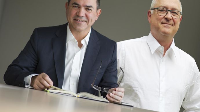 Philippe Saux (à g.) et Pierre Flye Sainte Marie, respectivement DG d’Euralis et de Caussade semences Group : « Dans un marché très concurrentiel où les fusions se sont accélérées, il est indispensable de nous unir pour maintenir une taille critique. » © LAURENT PASCAL