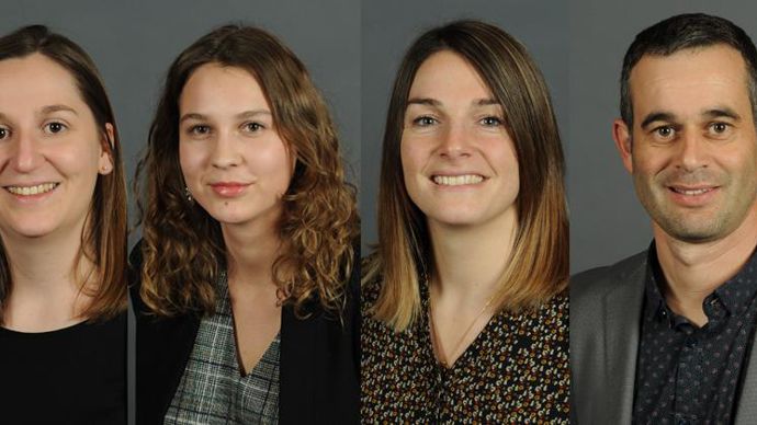 De gauche à droite, Mylène Leuvrey est nommée expert biosolutions et concepts innovants pour la région Est, Julie Dmytrow pour la région Nord, Sophie Jouteau pour la région Ouest et Sylvain Rapiteau pour la région Sud.