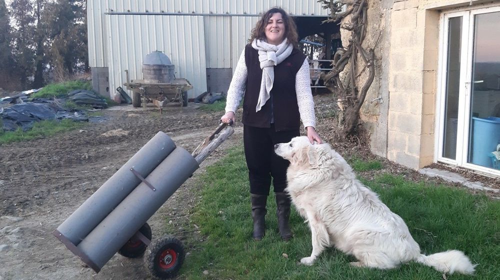 « Ce chariot de clôture a été autoconstruit par les agricultrices », indique Charlotte Kerglonou, productrice de lait bio à Essé.