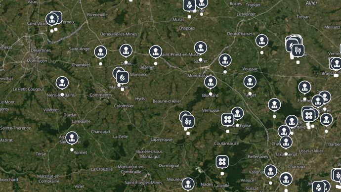 En un coup d’œil, le technicien agricole visualise sur une carte les parcelles des agriculteurs de son portefeuille. Il clique ensuite sur les différents points de la carte pour accéder à leurs conditions de traitement.