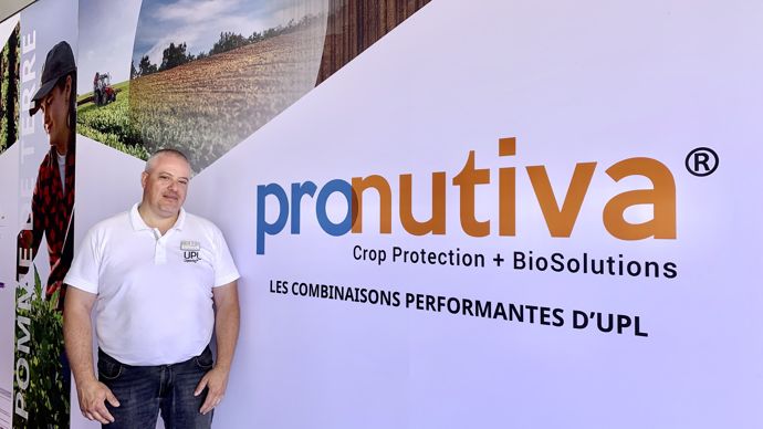 Nicolas Lemonnier, responsable technique et développement grandes cultures chez UPL France, lors de la présentation aux Culturales de la nouvelle offre combinatoire d'automne de la gamme Pronutiva.