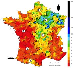 ​​​​​​​Carte des cumuls de pluviométrie du 20 juillet au 4 août 2024.