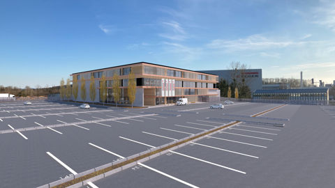 Les Ets Egger panneaux et décors ont proposé et suivi un projet de végétalisation – par des BTS AP de l’école d’horticulture de Roville-aux-Chênes (88) - du tout nouveau bâtiment « Forum » en cours de construction, à Rambervillers (88). Visuel du projet avant réalisation effective. Les Ets Egger panneaux et décors ont proposé et suivi un projet de végétalisation – par des BTS AP de l’école d’horticulture de Roville-aux-Chênes (88) - du tout nouveau bâtiment « Forum » en cours de construction, à Rambervillers (88). Visuel du projet avant réalisation effective.