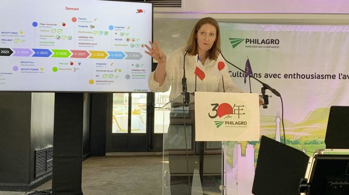 A l'occasion des 30 ans de Philagro célébrés le 22 novembre à Paris, Karine Poivet, responsable marketing opérationnel chez Sumitomo Chemical zone EMEA, a présenté la trentaine d'innovations à venir d'ici à 2030.